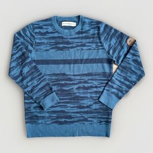 Obermeyer Chase Camo Sweater Men Sz Med Blue Crewneck‎ Wool Blend Skiing